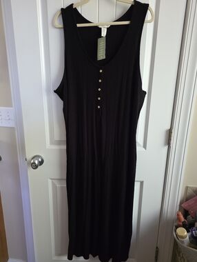 NWT H&M Sleeveless Black V-Neck Midi Dress with Button Front Sz 3X